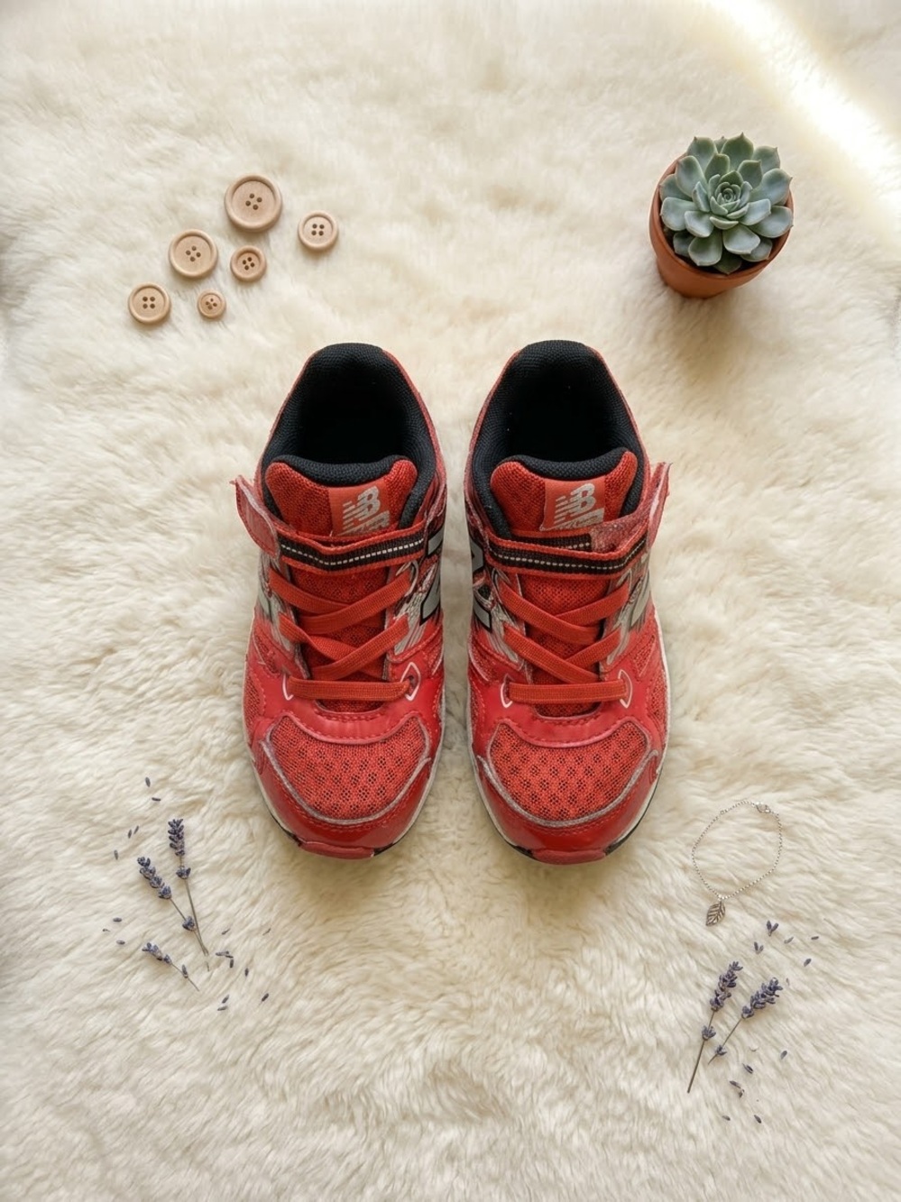 New Balance Kids Red and Black Velcro Lace Sneakers